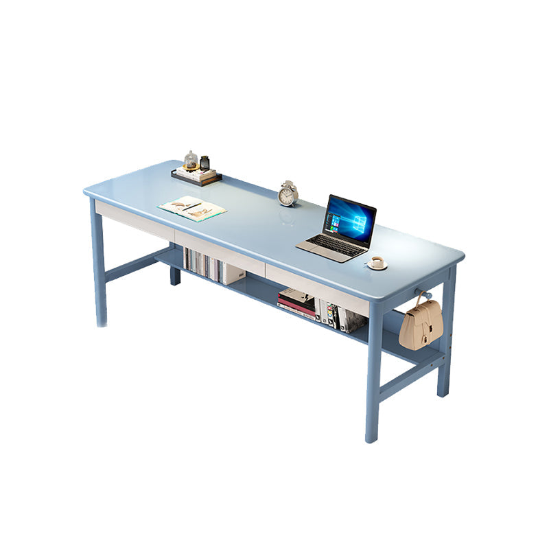 Solid Wood Rectangle Writing Desk Modern 29.53" Tall Office Desk with 3 Drawers Blue Clearhalo 'furn' 'furn_office_desk' 'Furniture' 'Office Desks' 'Office Furniture' 'office_desk' 6904880