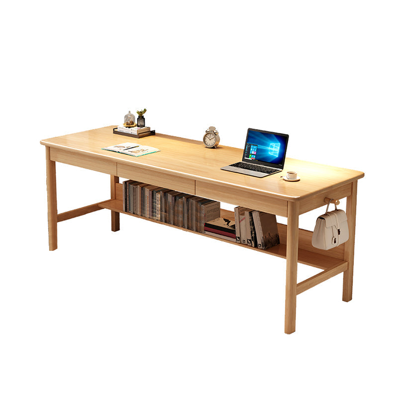 Solid Wood Rectangle Writing Desk Modern 29.53" Tall Office Desk with 3 Drawers Natural Clearhalo 'furn' 'furn_office_desk' 'Furniture' 'Office Desks' 'Office Furniture' 'office_desk' 6904882