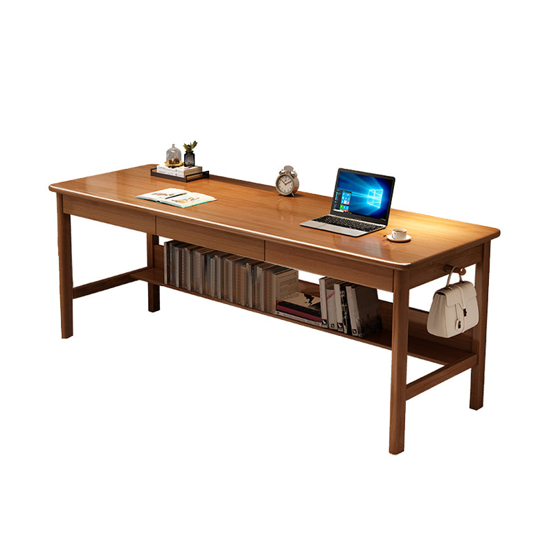 Solid Wood Rectangle Writing Desk Modern 29.53" Tall Office Desk with 3 Drawers Walnut Clearhalo 'furn' 'furn_office_desk' 'Furniture' 'Office Desks' 'Office Furniture' 'office_desk' 6904884