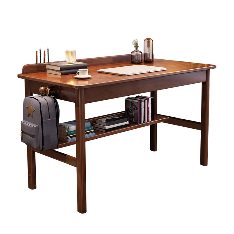 Modern Solid Wood Rectangle Office Desk 1-shelf 29.53-inch Tall Writing Desk Walnut Clearhalo 'furn' 'furn_office_desk' 'Furniture' 'Office Desks' 'Office Furniture' 'office_desk' 6904897