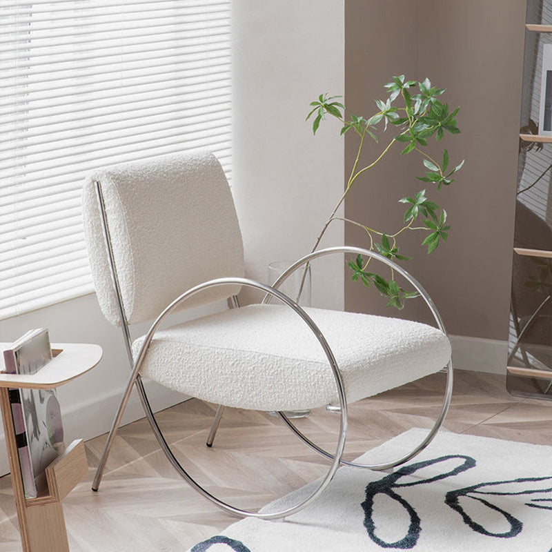 Platta per accento rotondo contemporaneo Platta sedia a braccio posteriore fisso bianco per soggiorno