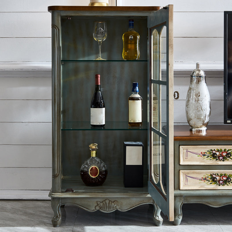 Industrial Accent Cabinet Solid Wood Storage Cabinet with Glass Doors Clearhalo 'Cabinets & Chests' 'cabinets_chests' 'furn' 'furn_cabinets_chests' 'Furniture' 'Living Room Furniture' 6905157