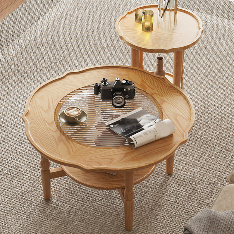 Table basse à 4 pieds sans ensemble de table basse en bois massif pénible avec étagère
