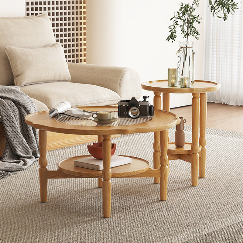 Table basse à 4 pieds sans ensemble de table basse en bois massif pénible avec étagère