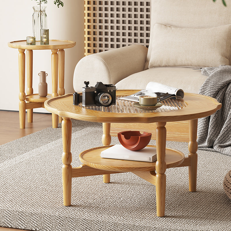 Table basse à 4 pieds sans ensemble de table basse en bois massif pénible avec étagère