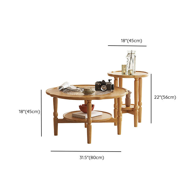 Table basse à 4 pieds sans ensemble de table basse en bois massif pénible avec étagère