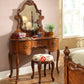 Traditional Solid Wood Brown Bedroom Mirror With Drawer Makeup Vanity Set