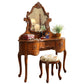 Traditional Solid Wood Brown Bedroom Mirror With Drawer Makeup Vanity Set