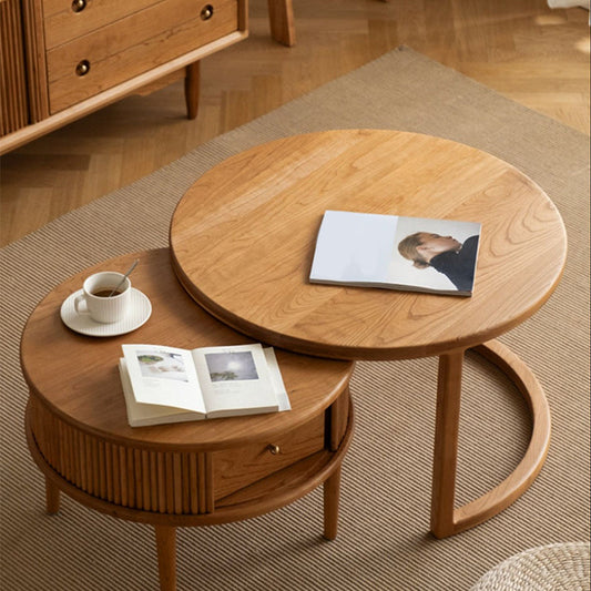 Mesa de café contemporánea mesa de café de madera maciza redonda