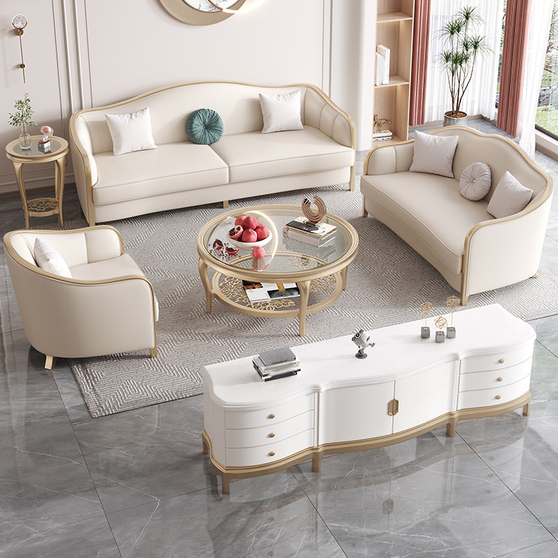 Contemporary Genuine Leather White Cushions Living Room Settee