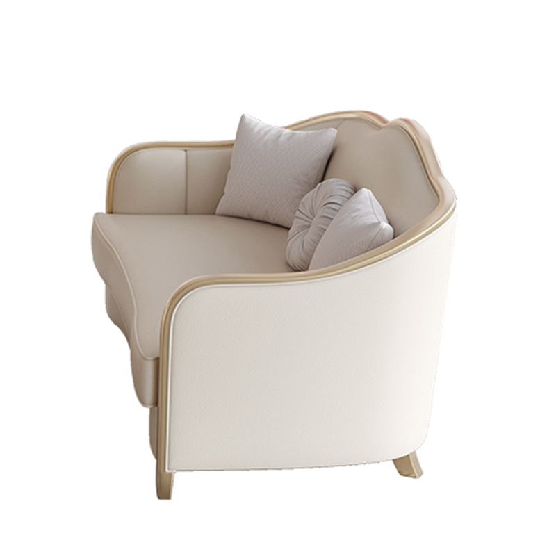 Contemporary Genuine Leather White Cushions Living Room Settee