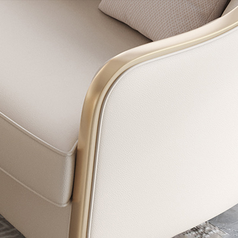 Contemporary Genuine Leather White Cushions Living Room Settee