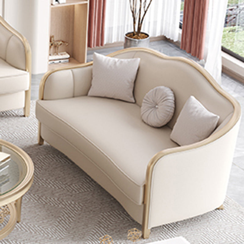 Contemporary Genuine Leather White Cushions Living Room Settee