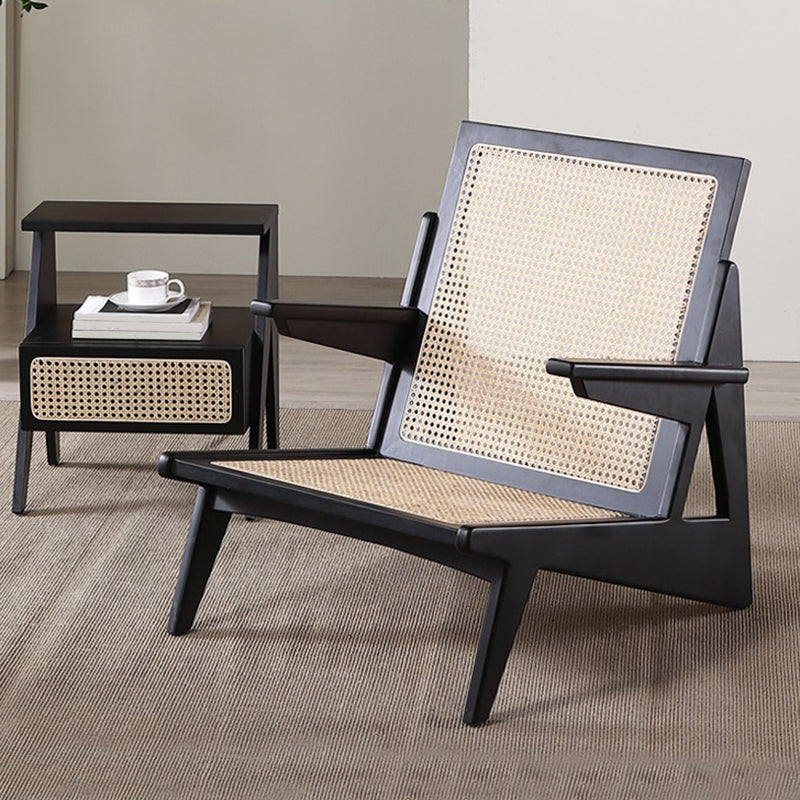 Industrial Accent Armchair Solid Wood Frame No Distressing Living Room Arm Chair Cotton and Linen Black 1 Piece Clearhalo 'Accent Chairs' 'accent_chairs' 'Chairs & Seating' 'furn' 'furn_accent_chairs' 'Furniture' 'Living Room Furniture' 6905630