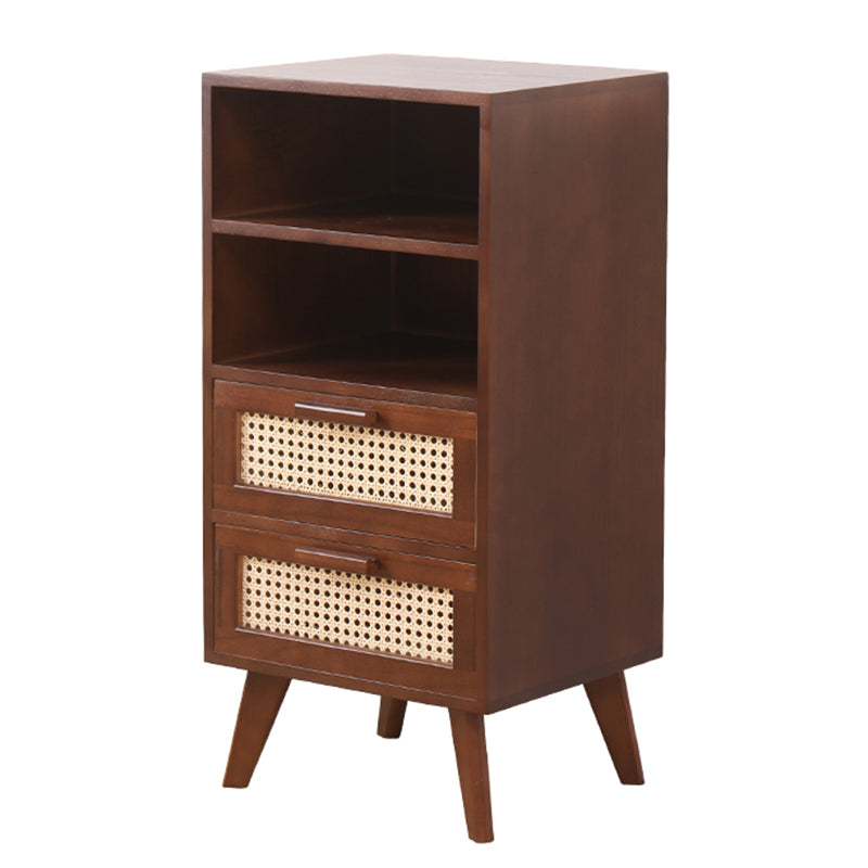 Wicker Rattan Accent Cabinet Bar Pulls Handle Design Storage Cabinet 16"L x 14"W x 32"H Walnut Clearhalo 'Cabinets & Chests' 'cabinets_chests' 'furn' 'furn_cabinets_chests' 'Furniture' 'Living Room Furniture' 6905692