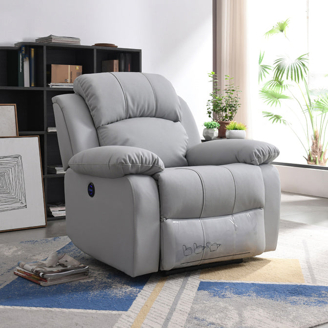 Solid Color Home Theater Recliner Bonded Leather Contemporary Chair for Home Gray Clearhalo 'Chairs & Seating' 'furn' 'furn_recliners' 'Furniture' 'Living Room Furniture' 'Recliners' 6905706