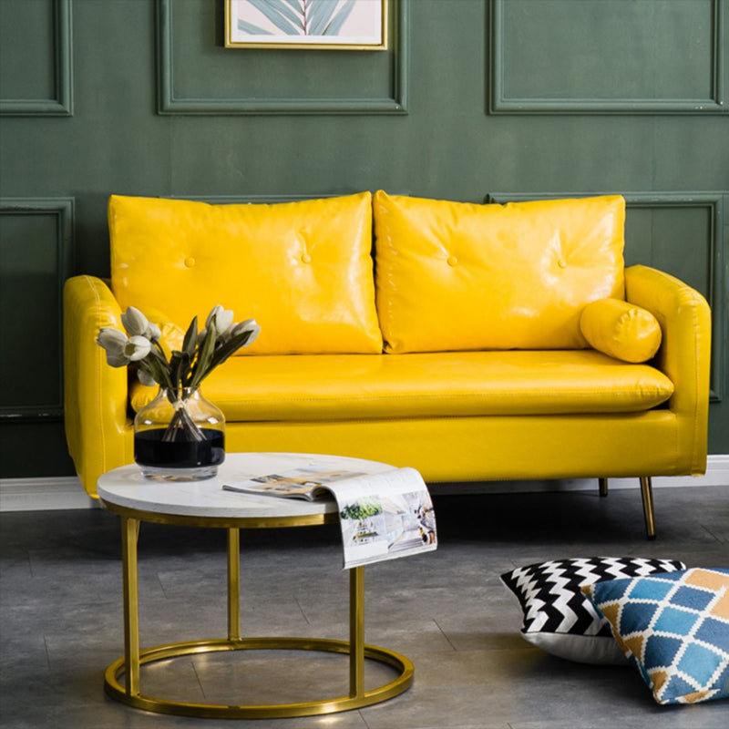 Sofá glamorosa con 2 almohadas Sala de estar de cuero de brazo cuadrado