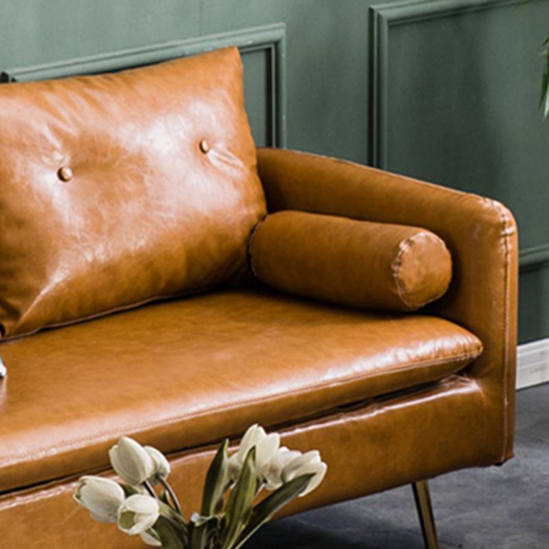 Sofá glamorosa con 2 almohadas Sala de estar de cuero de brazo cuadrado