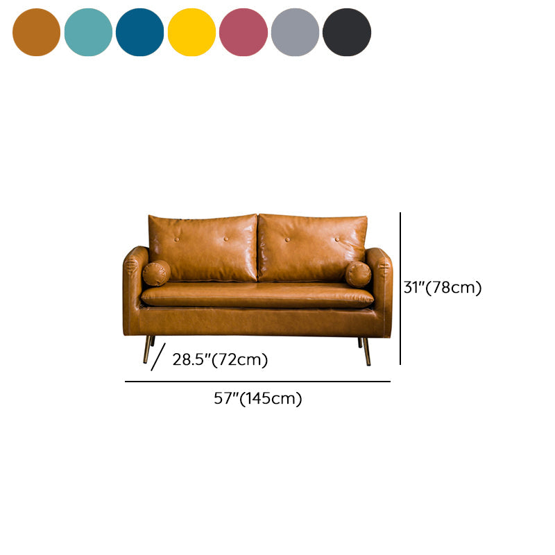 Sofá glamorosa con 2 almohadas Sala de estar de cuero de brazo cuadrado