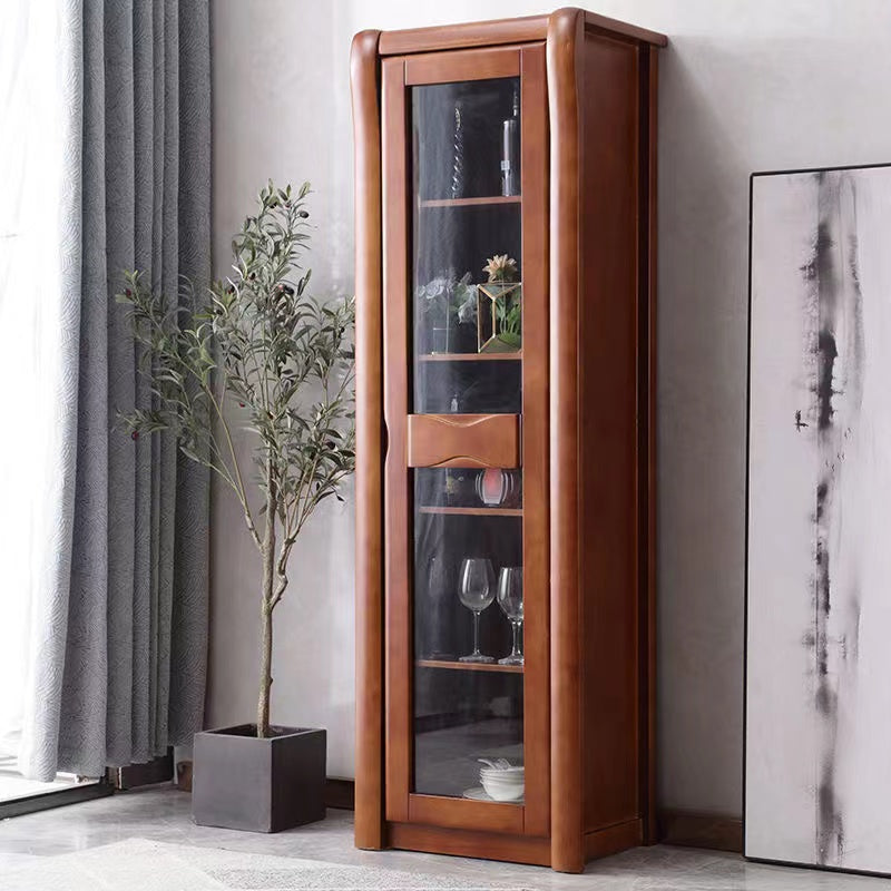 Contemporary Glass Paned Cabinet in Rubberwood 1/2-Door Solid Wood Storage Cabinet Clearhalo 'Cabinets & Chests' 'cabinets_chests' 'furn' 'furn_cabinets_chests' 'Furniture' 'Living Room Furniture' 6905858