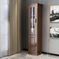 Contemporary Glass Paned Cabinet in Rubberwood 1/2-Door Solid Wood Storage Cabinet 19"L x 16"W x 77"H Walnut Clearhalo 'Cabinets & Chests' 'cabinets_chests' 'furn' 'furn_cabinets_chests' 'Furniture' 'Living Room Furniture' 6905859