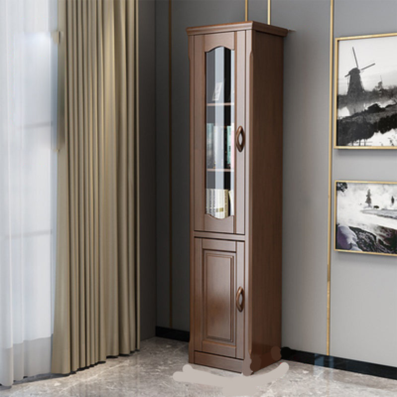 Contemporary Glass Paned Cabinet in Rubberwood 1/2-Door Solid Wood Storage Cabinet 19"L x 16"W x 77"H Walnut Clearhalo 'Cabinets & Chests' 'cabinets_chests' 'furn' 'furn_cabinets_chests' 'Furniture' 'Living Room Furniture' 6905859