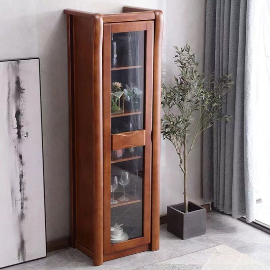 Contemporary Glass Paned Cabinet in Rubberwood 1/2-Door Solid Wood Storage Cabinet Clearhalo 'Cabinets & Chests' 'cabinets_chests' 'furn' 'furn_cabinets_chests' 'Furniture' 'Living Room Furniture' 6905862