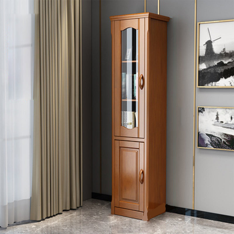 Contemporary Glass Paned Cabinet in Rubberwood 1/2-Door Solid Wood Storage Cabinet 19"L x 16"W x 77"H Yellow-Brown Clearhalo 'Cabinets & Chests' 'cabinets_chests' 'furn' 'furn_cabinets_chests' 'Furniture' 'Living Room Furniture' 6905863