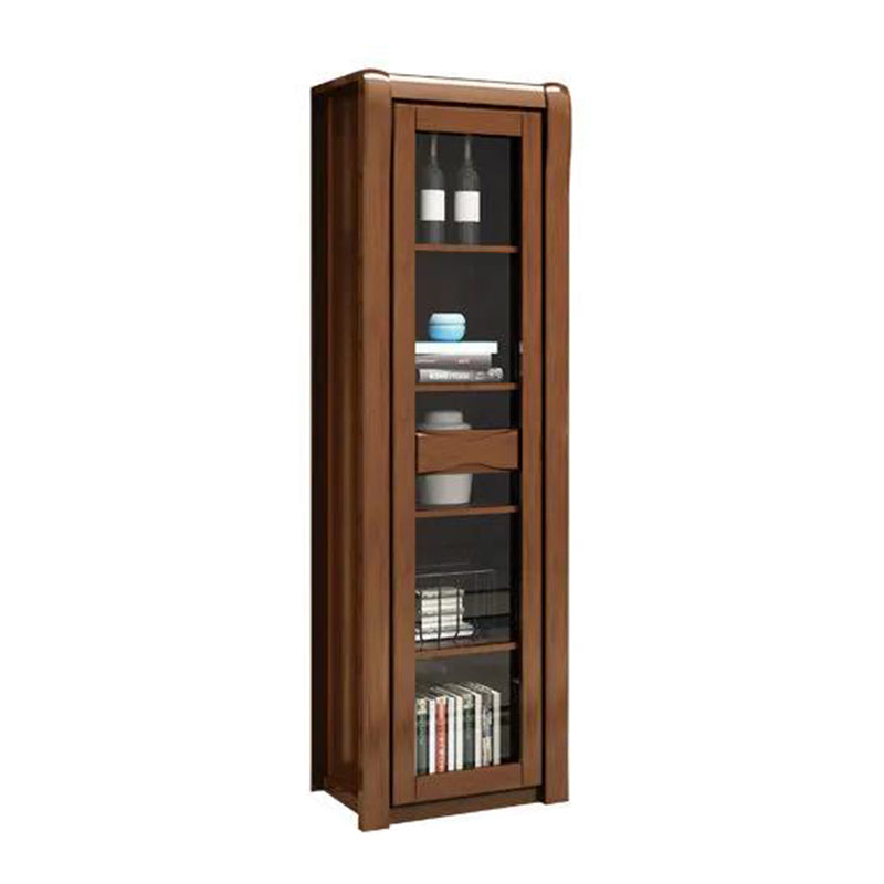 Contemporary Glass Paned Cabinet in Rubberwood 1/2-Door Solid Wood Storage Cabinet 22"L x 17"W x 72"H Walnut Clearhalo 'Cabinets & Chests' 'cabinets_chests' 'furn' 'furn_cabinets_chests' 'Furniture' 'Living Room Furniture' 6905867