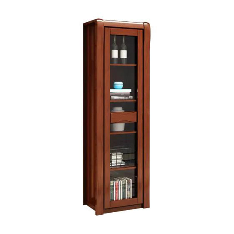 Contemporary Glass Paned Cabinet in Rubberwood 1/2-Door Solid Wood Storage Cabinet 22"L x 17"W x 72"H Red Brown Clearhalo 'Cabinets & Chests' 'cabinets_chests' 'furn' 'furn_cabinets_chests' 'Furniture' 'Living Room Furniture' 6905869