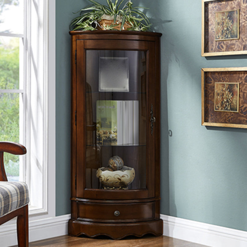 Industrial Triangle Accent Cabinet Solid Wood Storage Cabinet with Glass Doors 15.7"L x 15.7"W x 49.2"H Nut-Brown Left Clearhalo 'Cabinets & Chests' 'cabinets_chests' 'furn' 'furn_cabinets_chests' 'Furniture' 'Living Room Furniture' 6905880