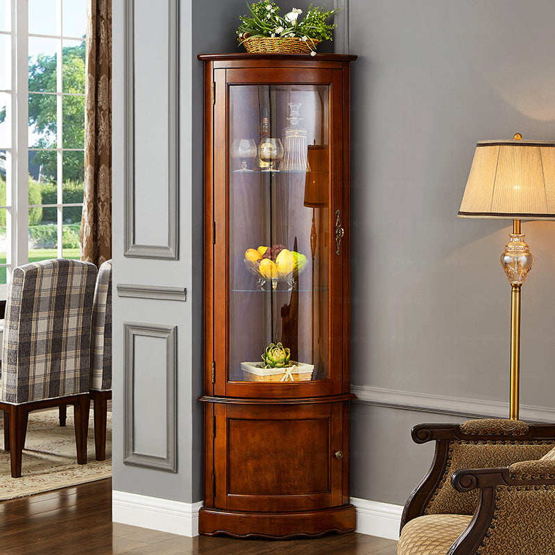 Industrial Triangle Accent Cabinet Solid Wood Storage Cabinet with Glass Doors 17"L x 17"W x 71"H Cherry Left Clearhalo 'Cabinets & Chests' 'cabinets_chests' 'furn' 'furn_cabinets_chests' 'Furniture' 'Living Room Furniture' 6905883