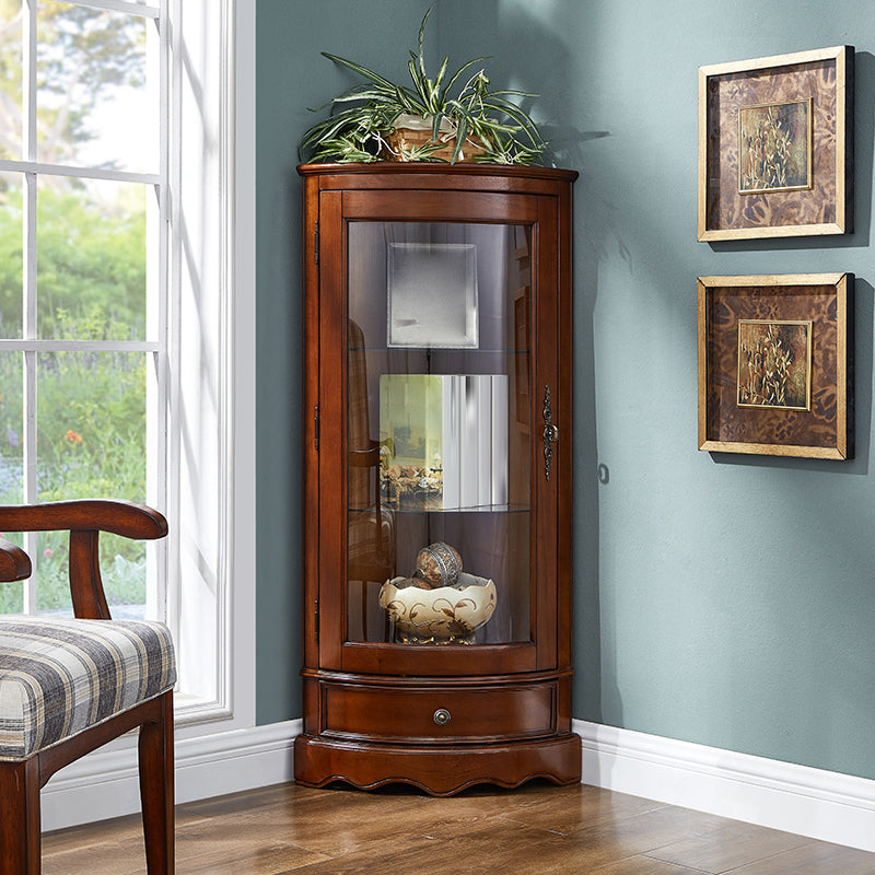 Industrial Triangle Accent Cabinet Solid Wood Storage Cabinet with Glass Doors 15.7"L x 15.7"W x 49.2"H Cherry Left Clearhalo 'Cabinets & Chests' 'cabinets_chests' 'furn' 'furn_cabinets_chests' 'Furniture' 'Living Room Furniture' 6905886