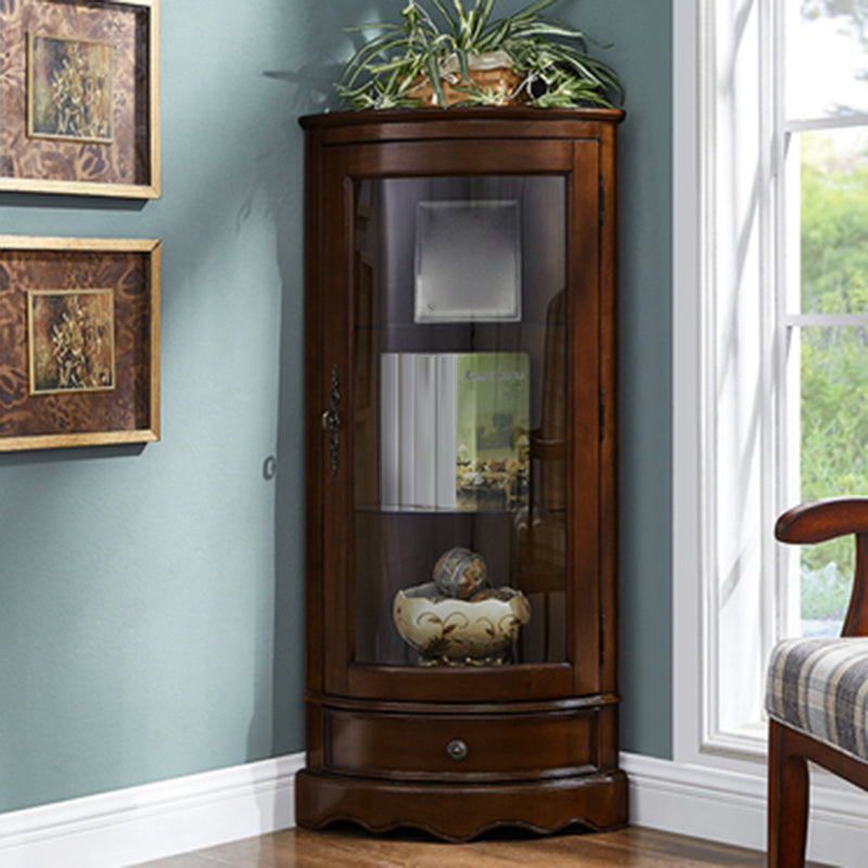 Industrial Triangle Accent Cabinet Solid Wood Storage Cabinet with Glass Doors 15.7"L x 15.7"W x 49.2"H Nut-Brown Right Clearhalo 'Cabinets & Chests' 'cabinets_chests' 'furn' 'furn_cabinets_chests' 'Furniture' 'Living Room Furniture' 6905888