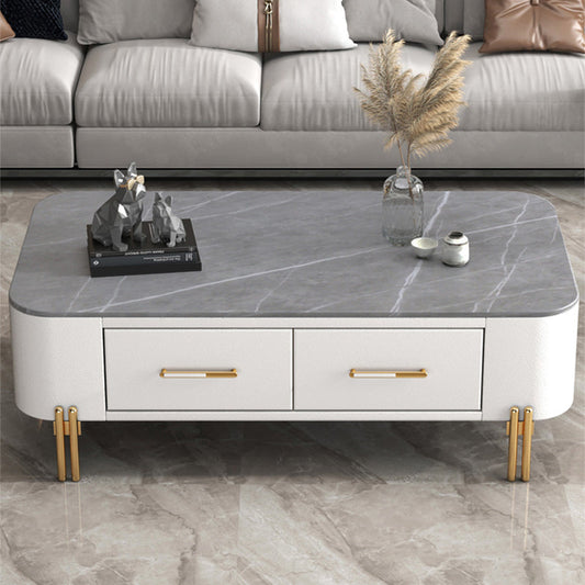 Slate Rectangular Coffee Table 4 Legs Single Coffee Table with 2 Drawers Clearhalo 'Coffee & Accent Tables' 'Coffee Tables' 'coffee_tables' 'furn' 'furn_coffee_tables' 'Furniture' 'Living Room Furniture' 6906066