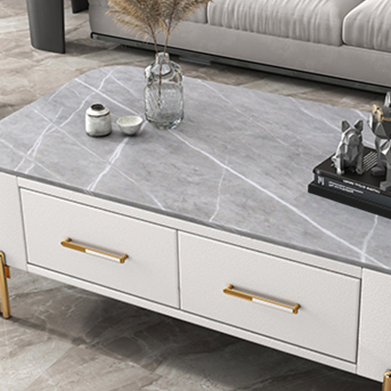 Slate Rectangular Coffee Table 4 Legs Single Coffee Table with 2 Drawers Clearhalo 'Coffee & Accent Tables' 'Coffee Tables' 'coffee_tables' 'furn' 'furn_coffee_tables' 'Furniture' 'Living Room Furniture' 6906068