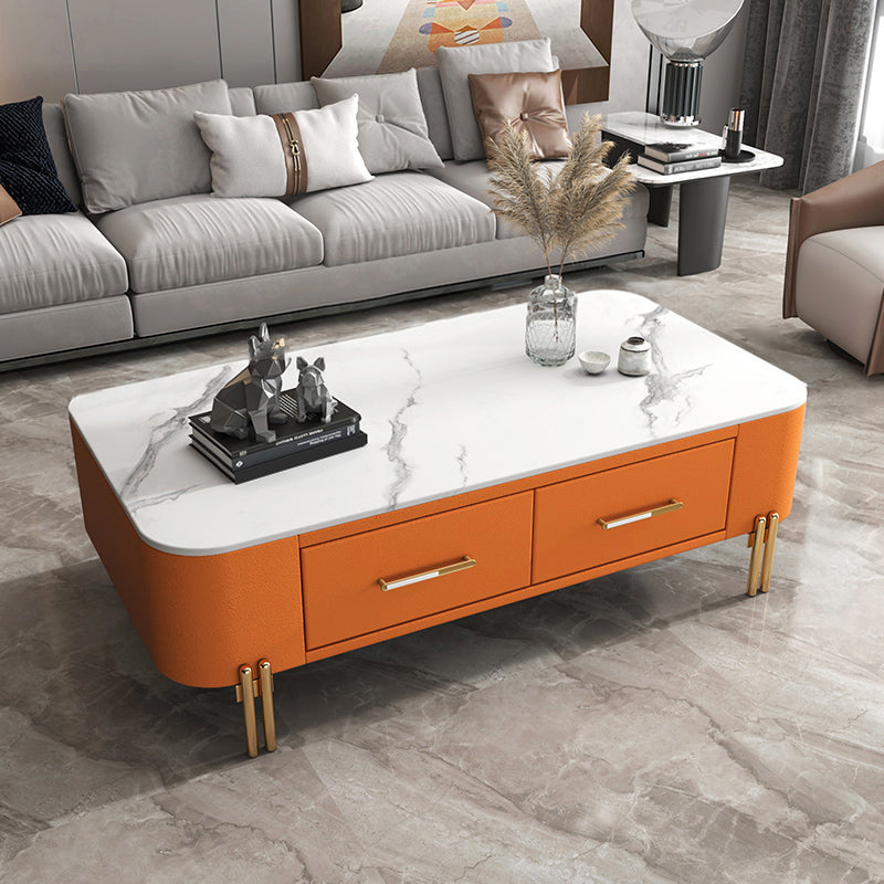 Slate Rectangular Coffee Table 4 Legs Single Coffee Table with 2 Drawers White-Orange Clearhalo 'Coffee & Accent Tables' 'Coffee Tables' 'coffee_tables' 'furn' 'furn_coffee_tables' 'Furniture' 'Living Room Furniture' 6906073