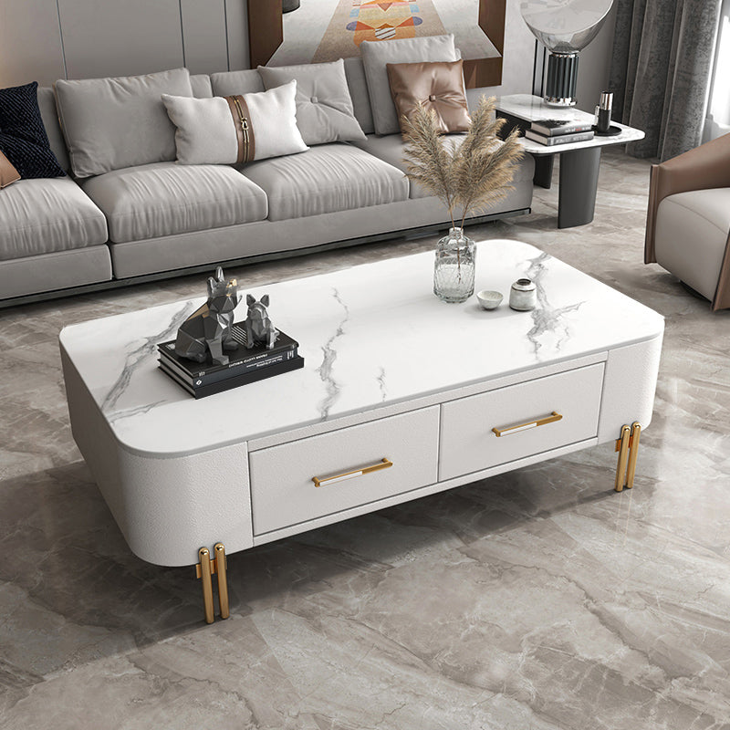 Slate Rectangular Coffee Table 4 Legs Single Coffee Table with 2 Drawers White Clearhalo 'Coffee & Accent Tables' 'Coffee Tables' 'coffee_tables' 'furn' 'furn_coffee_tables' 'Furniture' 'Living Room Furniture' 6906074