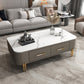 Slate Rectangular Coffee Table 4 Legs Single Coffee Table with 2 Drawers White-Gray Clearhalo 'Coffee & Accent Tables' 'Coffee Tables' 'coffee_tables' 'furn' 'furn_coffee_tables' 'Furniture' 'Living Room Furniture' 6906075