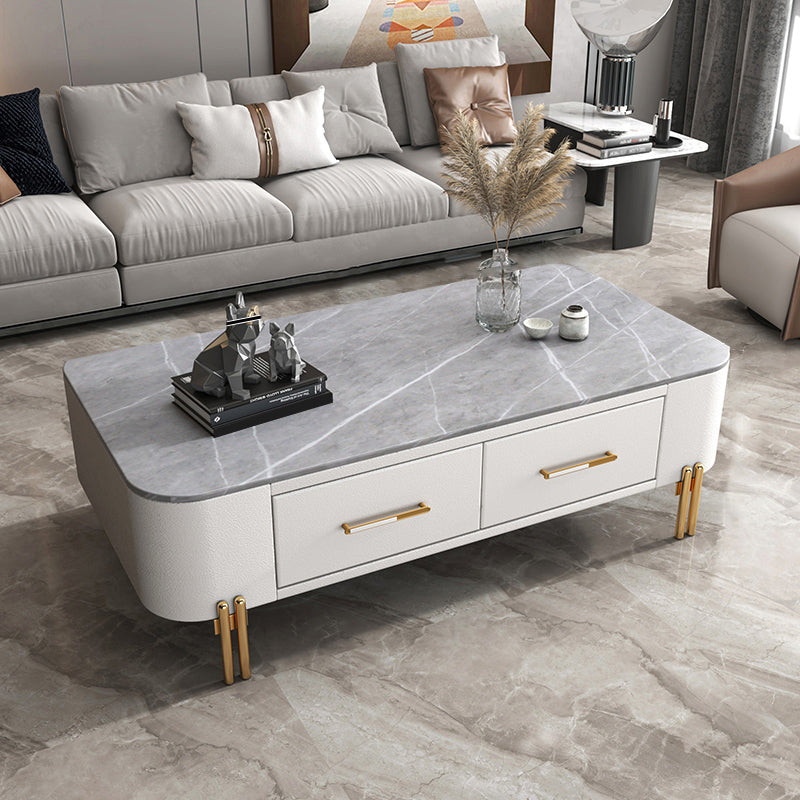 Slate Rectangular Coffee Table 4 Legs Single Coffee Table with 2 Drawers Gray-White Clearhalo 'Coffee & Accent Tables' 'Coffee Tables' 'coffee_tables' 'furn' 'furn_coffee_tables' 'Furniture' 'Living Room Furniture' 6906076