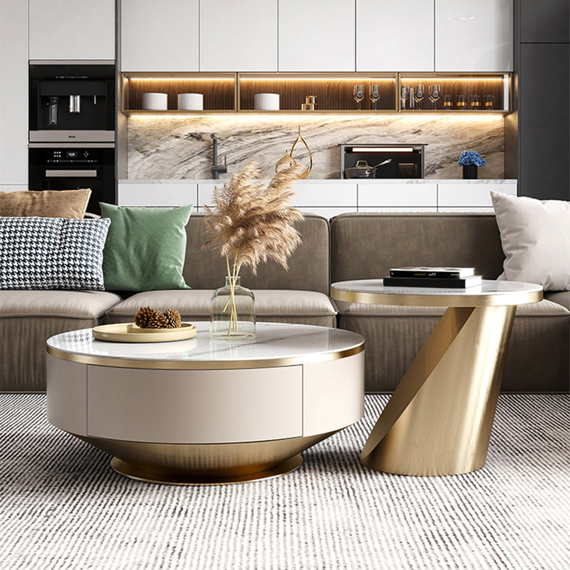 Pedestal Coffee Table Set Slate Round Coffee Table for Living Room Clearhalo 'Coffee & Accent Tables' 'Coffee Tables' 'coffee_tables' 'furn' 'furn_coffee_tables' 'Furniture' 'Living Room Furniture' 6906079