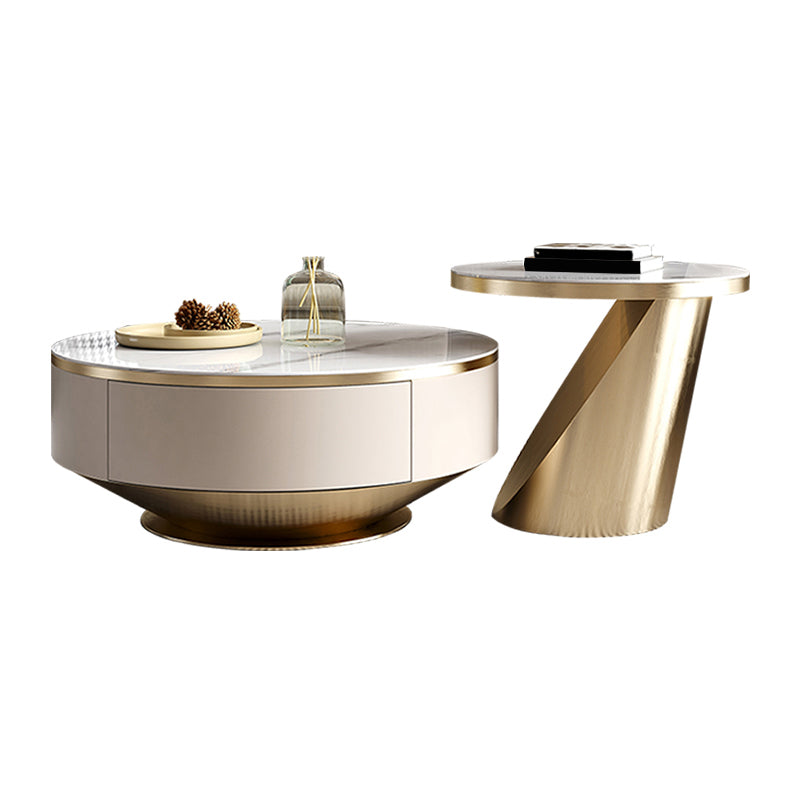 Pedestal Coffee Table Set Slate Round Coffee Table for Living Room Gold Clearhalo 'Coffee & Accent Tables' 'Coffee Tables' 'coffee_tables' 'furn' 'furn_coffee_tables' 'Furniture' 'Living Room Furniture' 6906080