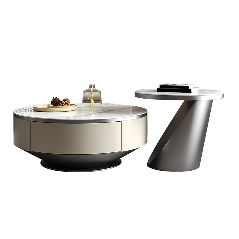 Pedestal Coffee Table Set Slate Round Coffee Table for Living Room Black Clearhalo 'Coffee & Accent Tables' 'Coffee Tables' 'coffee_tables' 'furn' 'furn_coffee_tables' 'Furniture' 'Living Room Furniture' 6906093