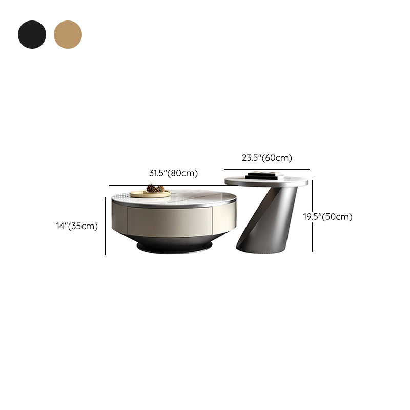 Pedestal Coffee Table Set Slate Round Coffee Table for Living Room Clearhalo 'Coffee & Accent Tables' 'Coffee Tables' 'coffee_tables' 'furn' 'furn_coffee_tables' 'Furniture' 'Living Room Furniture' 6906097
