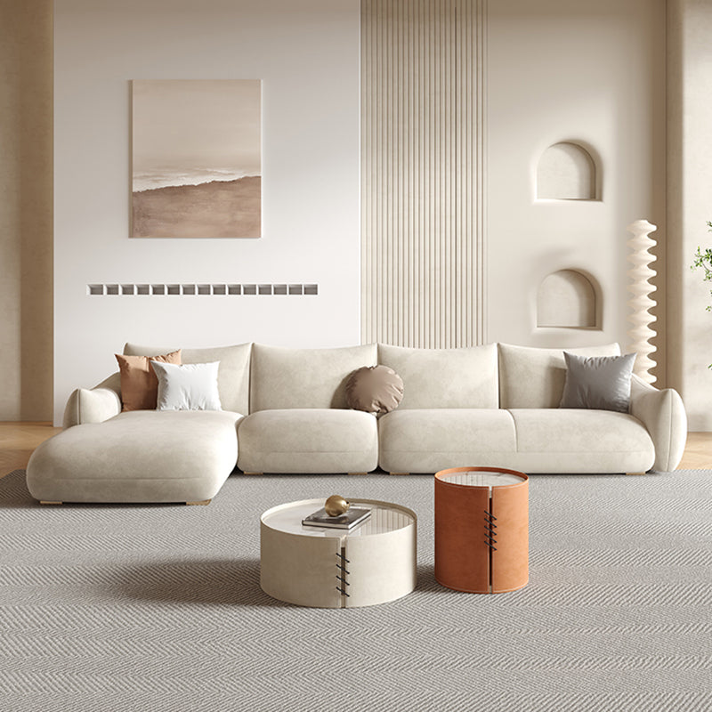 Modern Fabric Sectional with Bolster Pillows 31.5" Tall White L-shape Sectional Clearhalo 'furn' 'furn_sectionals' 'Furniture' 'Living Room Furniture' 'Sectionals' 6906103