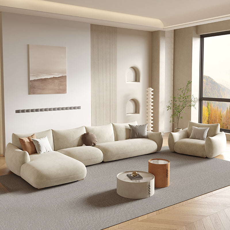 Modern Fabric Sectional with Bolster Pillows 31.5" Tall White L-shape Sectional Clearhalo 'furn' 'furn_sectionals' 'Furniture' 'Living Room Furniture' 'Sectionals' 6906105