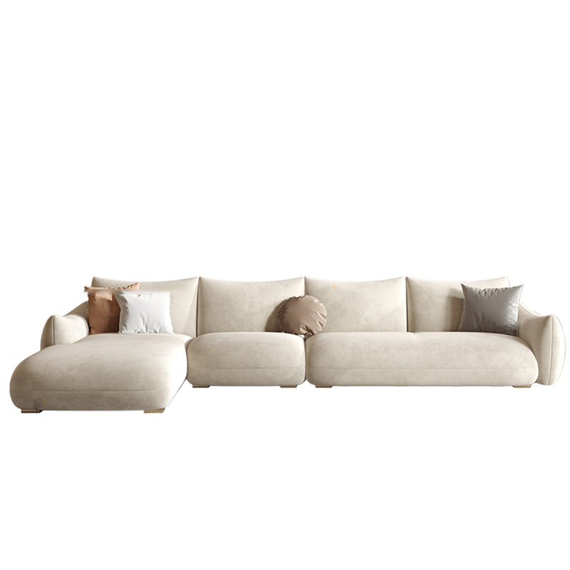Modern Fabric Sectional with Bolster Pillows 31.5" Tall White L-shape Sectional Clearhalo 'furn' 'furn_sectionals' 'Furniture' 'Living Room Furniture' 'Sectionals' 6906109