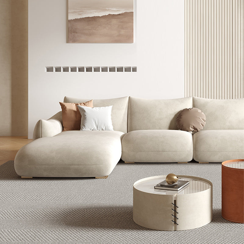 Modern Fabric Sectional with Bolster Pillows 31.5" Tall White L-shape Sectional Clearhalo 'furn' 'furn_sectionals' 'Furniture' 'Living Room Furniture' 'Sectionals' 6906113