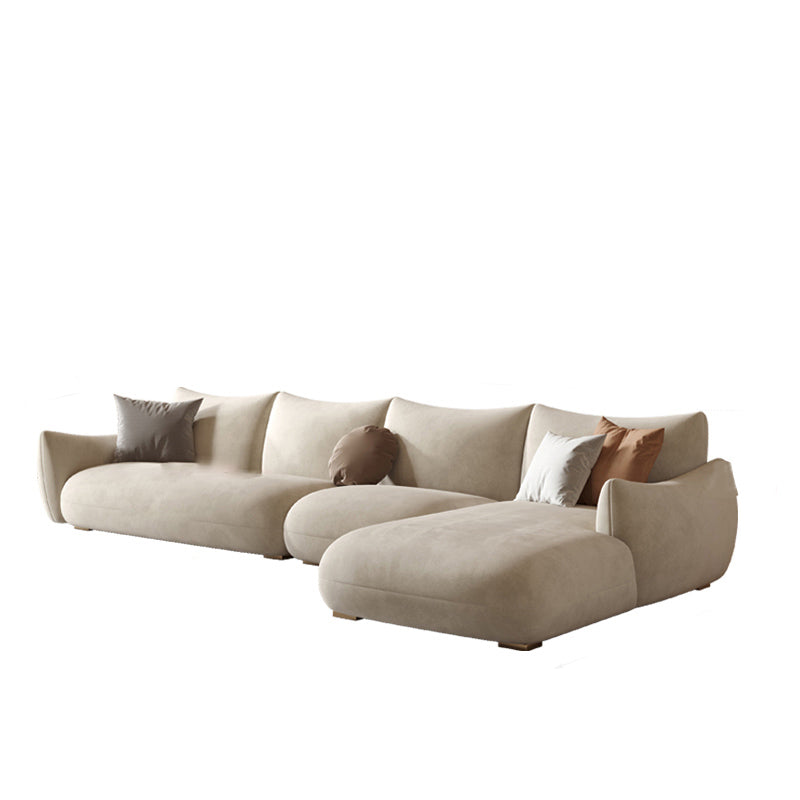 Modern Fabric Sectional with Bolster Pillows 31.5" Tall White L-shape Sectional 139"L x 63"W x 31"H Flannel Right Clearhalo 'furn' 'furn_sectionals' 'Furniture' 'Living Room Furniture' 'Sectionals' 6906115