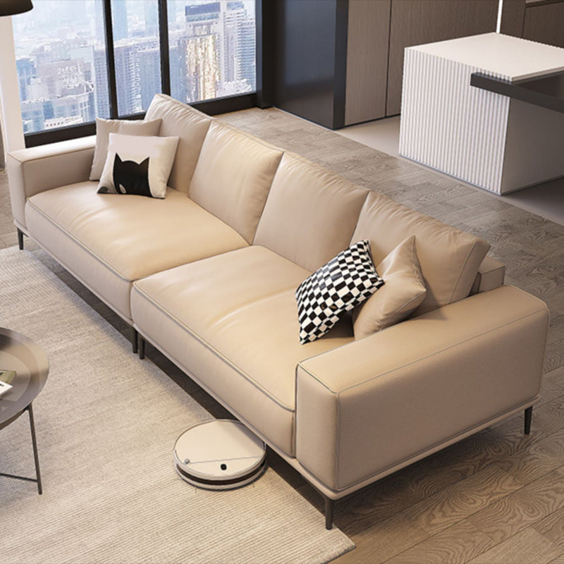 Contemporary Genuine Leather Pillows Square Arm Living Room Seating